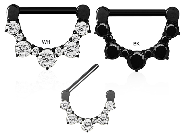 BLACK STEEL JEWELLED NIPPLE CLICKER SHIELD (CZ PRONGS SETTING)
