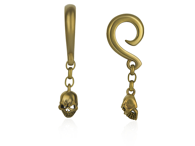 TRIBAL BRASS EAR WEIGHT, DANGLING SKULL (25 GRAM, SOLD BY PCS)