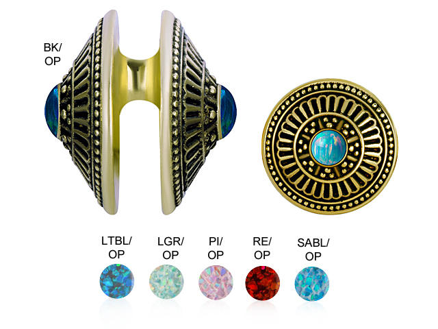 TRIBAL BRASS EAR WEIGHT W. SYNTHETIC OPAL (20 GRAM, SOLD BY PCS)