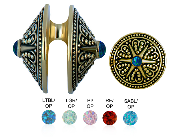 TRIBAL BRASS EAR WEIGHT W. SYNTHETIC OPAL (20 GRAM, SOLD BY PCS)