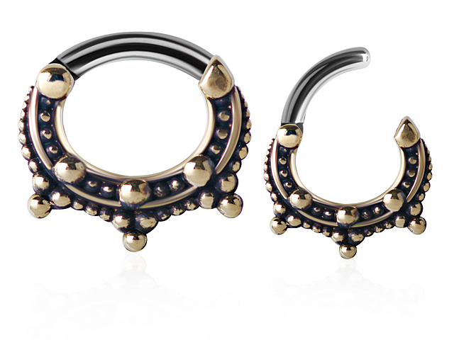 TRIBAL BRASS SEPTUM CLICKER W. CURVED SS316L BAR