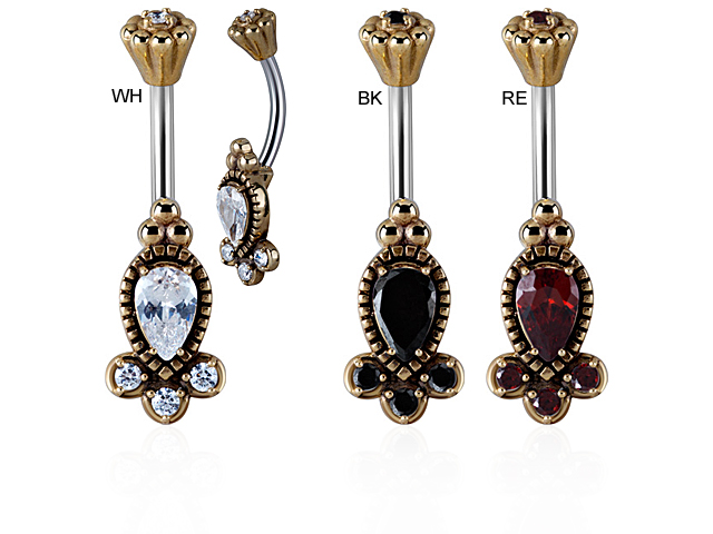 TRIBAL BRASS BANANA W. SS316L PIN AND SET CUBIC ZIRCONIA