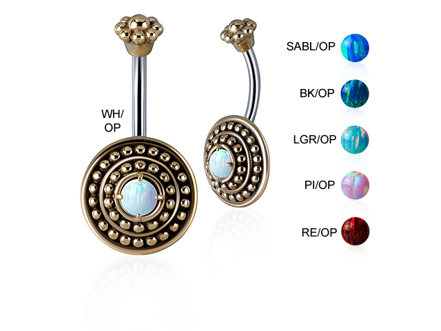 TRIBAL BRASS BANANA W. SS316L PINS AND SYNTHETIC OPALS