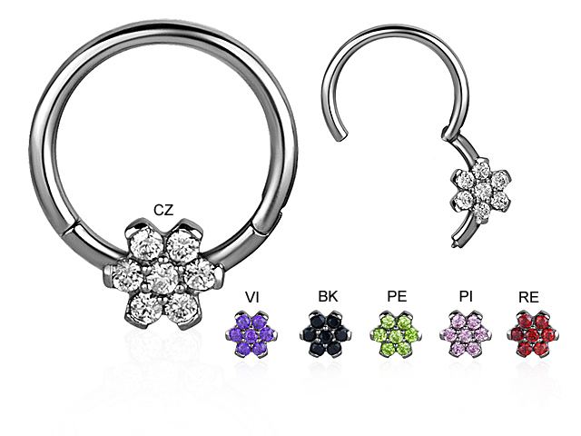 SS316L FLOWER (SIDE)  HINGE RING (CUBIC ZIRCONIA, PRONG SETTING)