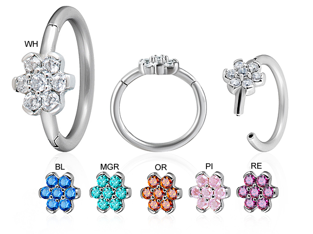 SS316L HINGED RING W.SWAROVSKI-GEMS® FLOWER (TOP, SETTING)