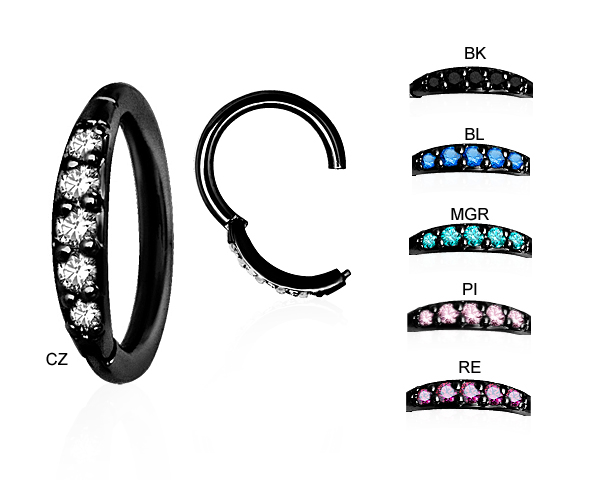 BLACK STEEL HINGED RING W.SWAROVSKI® ZIRCONIA(PAVE SETTING)TOP