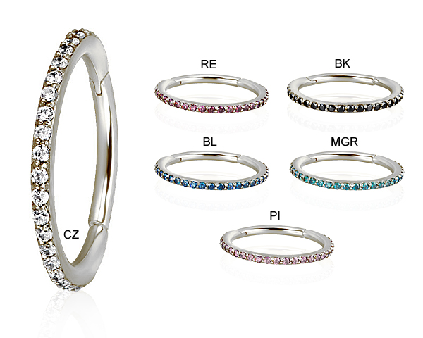 SS316L HINGED CONCH RING SET W. SWAROVSKI® ZIRCONIA (1.2x11,12MM