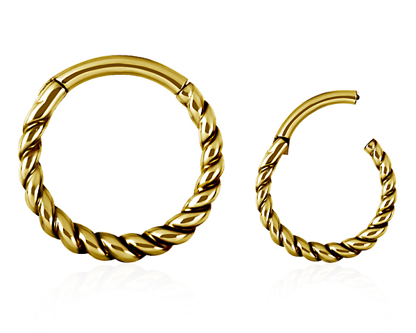 GOLD PVD STEEL HINGED RING (THICK TWISTED ROPE DESIGN)