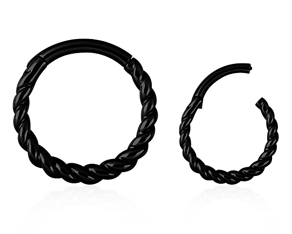 BLACK PVD STEEL HINGED RING (THICK TWISTED ROPE DESIGN)