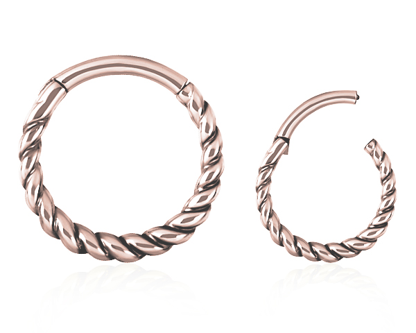 ROSE GOLD PVD STEEL HINGED RING (THICK TWISTED ROPE DESIGN)