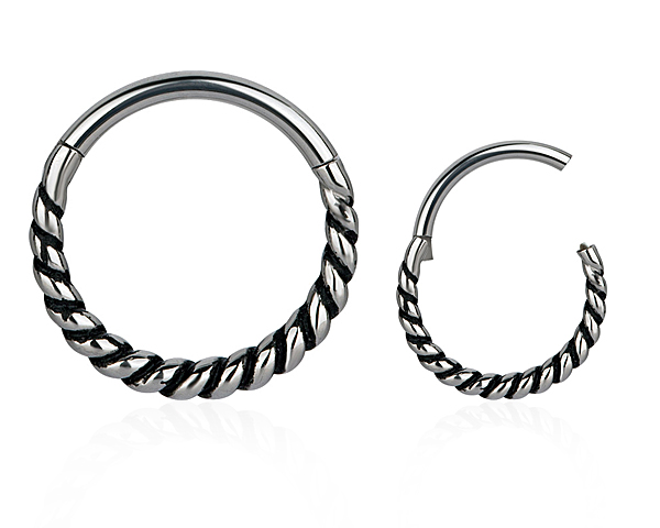 SS316L NIPPLE HINGED RING (THICK TWISTED ROPE DESIGN) - 14GA