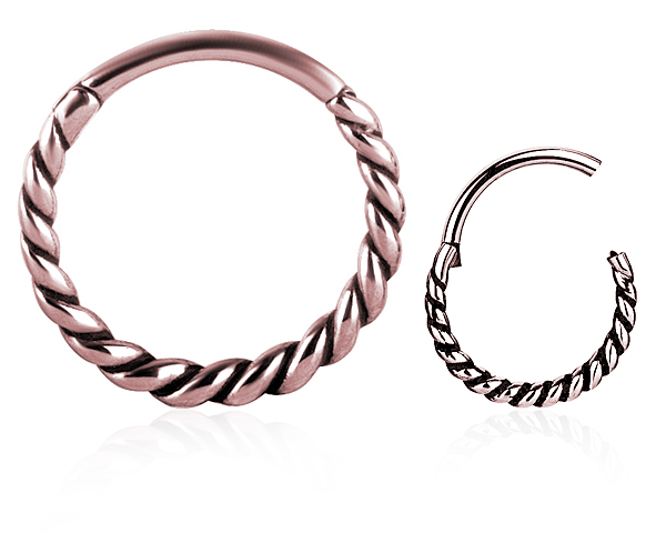 ROSEGOLD PVD SS316L HINGED CONCH RING (THICK TWISTED ROPE DESIGN