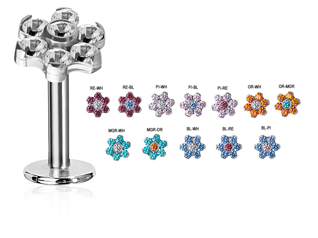 INTERNAL THREAD TIT MICRO LABRET w. SWAROVSKI® ZIRCONIA FLOWER A