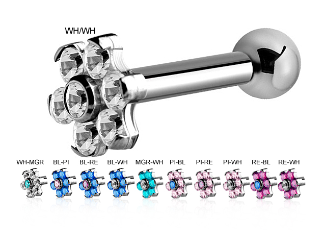 TITANIUM ONE SIDE INT. THREADED MICRO BARBELLS W.SWA FLOWER