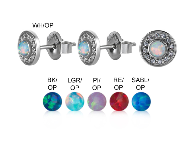 SS316L EARSTUDS WITH SYNTHETIC OPALS AND SET CUBIC ZIRCONIA
