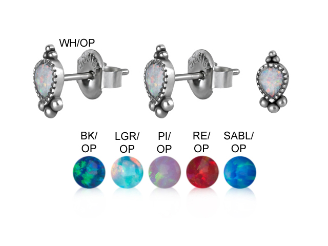 SS316L EARSTUDS WITH SYNTHETIC OPAL INLAY