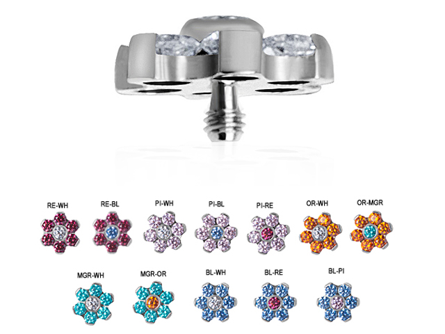 TITANIUM MICRO FLOWER ATT. 4MM w.SWAROVSKI® ZIRCONIA (FOR 1.2 IN