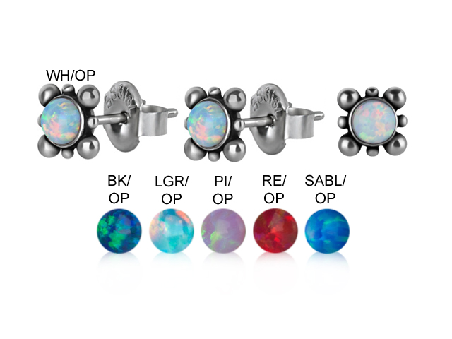 SS316L EARSTUDS WITH SYNTHETIC CABOCHON OPALS