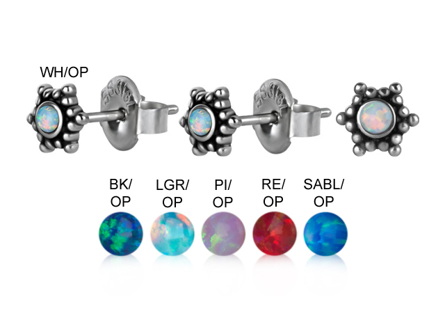 SS316L EARSTUDS WITH SYNTHETIC CABOCHON OPALS