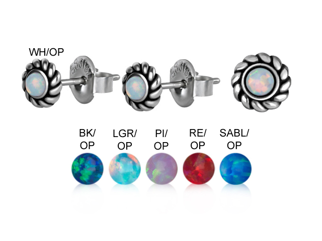 SS316L EARSTUDS WITH SYNTHETIC CABOCHON OPALS