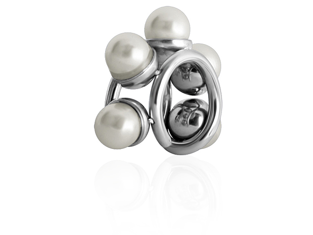 SS316L DOUBLE  RING FAKE CARTILAGE WITH PEARLS