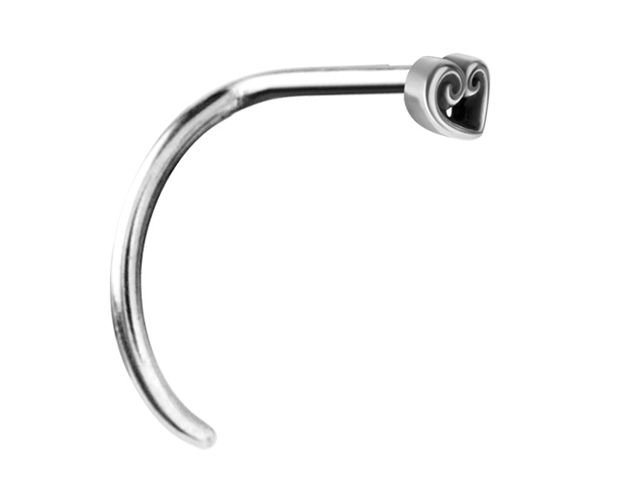 SS316L STEEL CASTING CURVED  NOSE STUD (HEART) - PIGTAIL