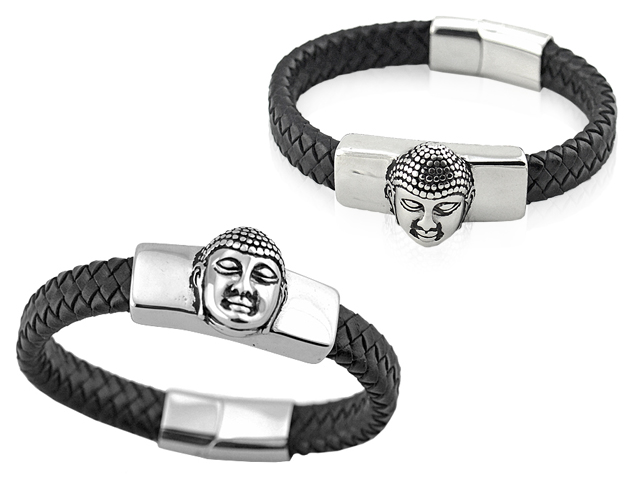 Lederarmband mit Edelstahl Buddha
