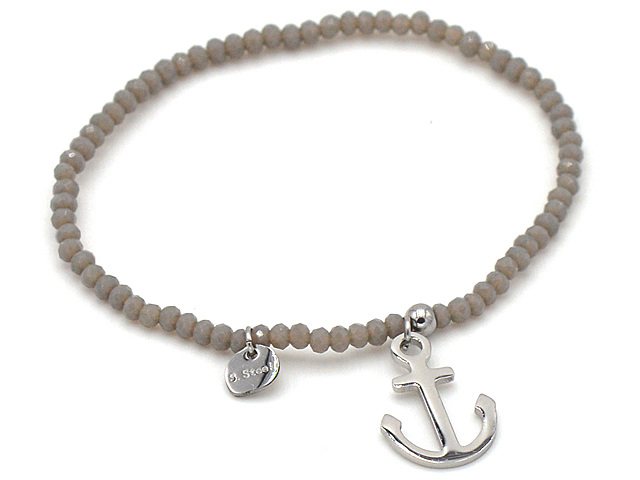 Glassteinarmband "Anker" mit Edelstahl