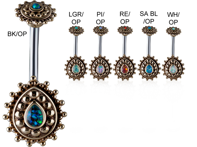 BRASS TRIBAL BANANA W. SS316L PINS AND SYNTHETIC OPALS