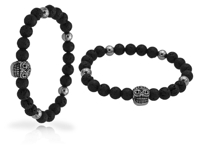 Onyxarmband mit Edelstahlbeats "Skull"