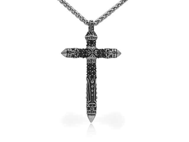 Edelstahlanhänger "Kreuz mit Steinen"