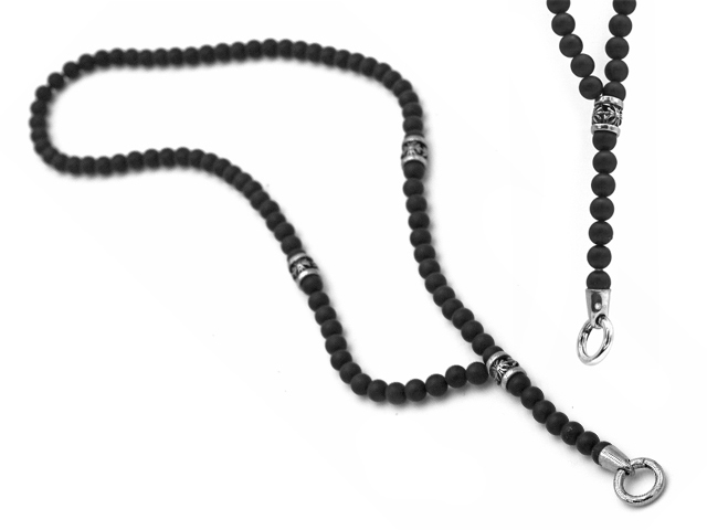 Onyxkette "Fleur de lis" mit Edelstahlbeads