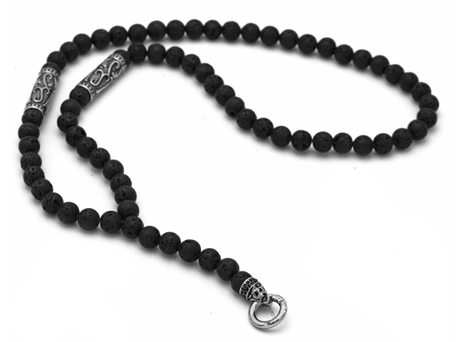 Lavaballkette "Cross" mit Edelstahlbeads