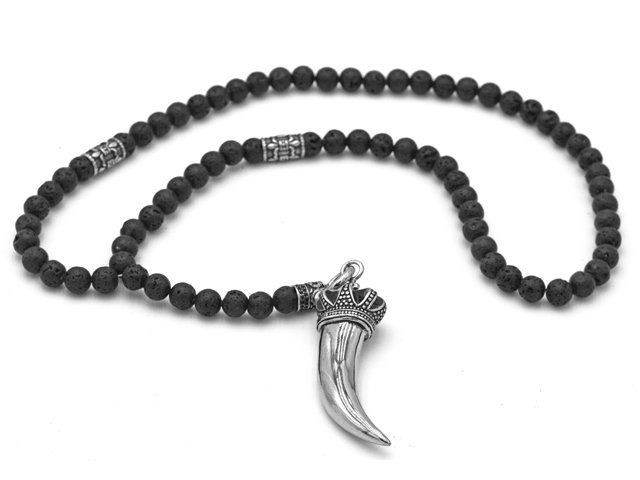 Lavaballkette "Zahn" mit Edelstahlbeads