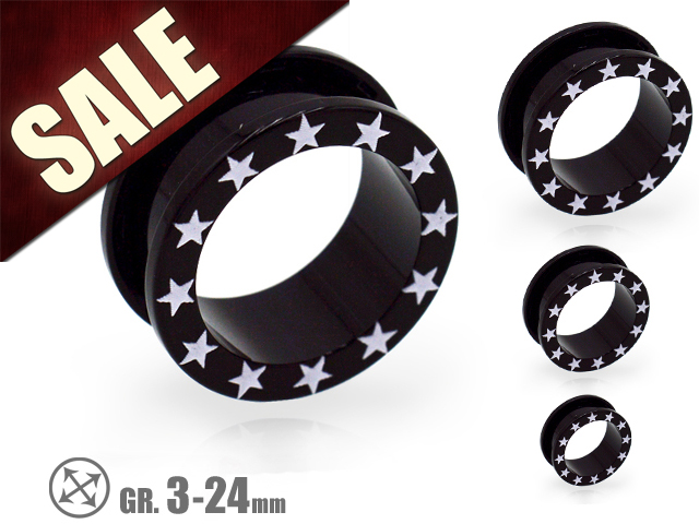 BLACK ACRYLIC STAR FLESH TUNNELS (14,16,18,20,22,24MM)