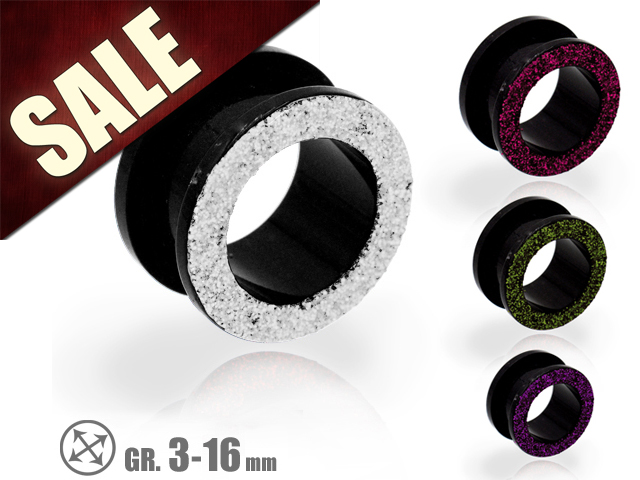 BLACK ACRYLIC FLESH TUNNELS WITH GLITTER (3-16MM)