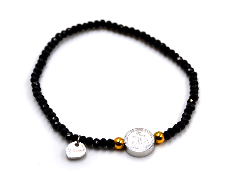 Glassteinarmband "Anker" mit Edelstahl
