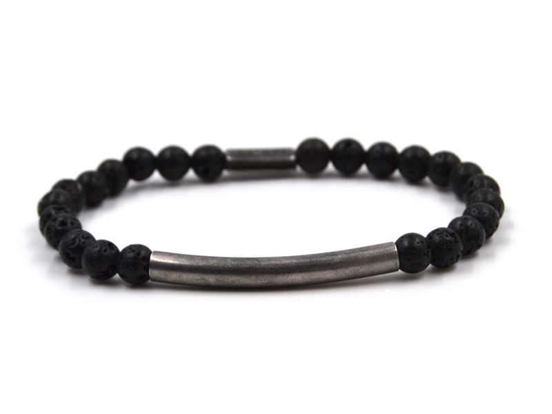 Lavararmband mit Edelstahlbeads