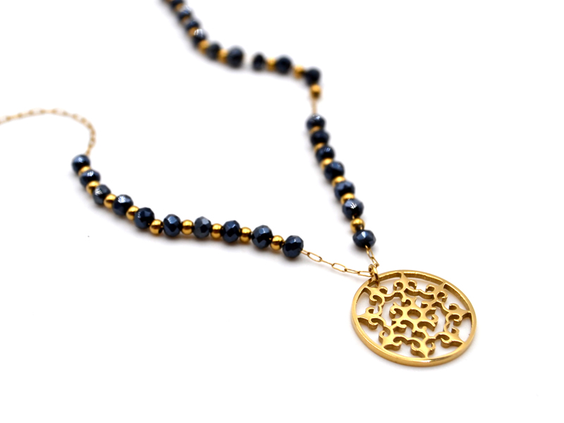 Edelstahlkette vergoldet mit Glasstein