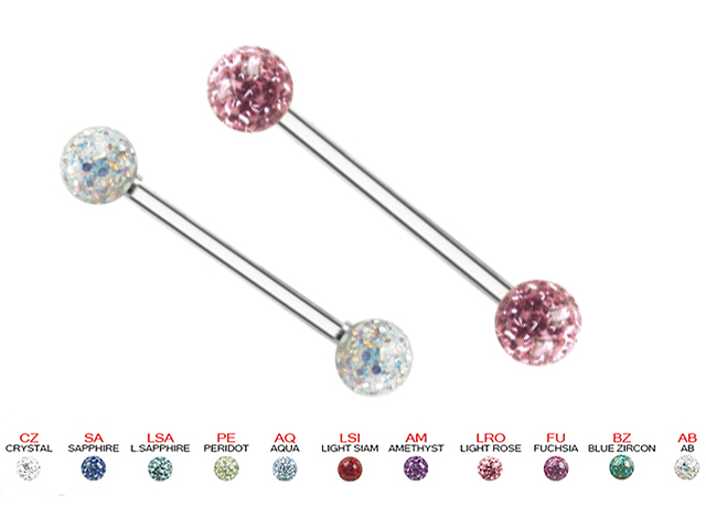 EPOXY COVERED 2 CRYSTAL BALL BARBELLS (XS 5MM UNI COLOR)