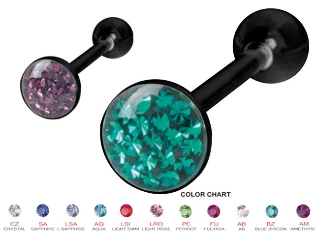 SS316L BLACK CRYSTAL FLAT BARBELLS GLOSS FINISH