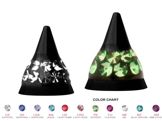 SS316L BLACK STEEL CRYSTAL JEWELLED CONES