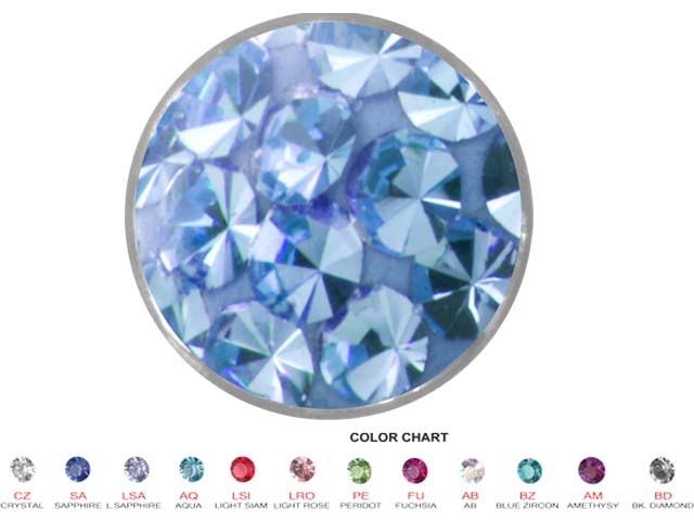 SS316L JEWELLED CRYSTAL FLAT DISC FOR UPPER LIP BCR