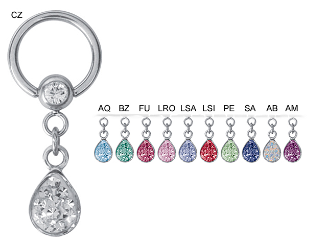 SS316L JEWELLED BCR WITH CRYSTAL DROP DANGLE