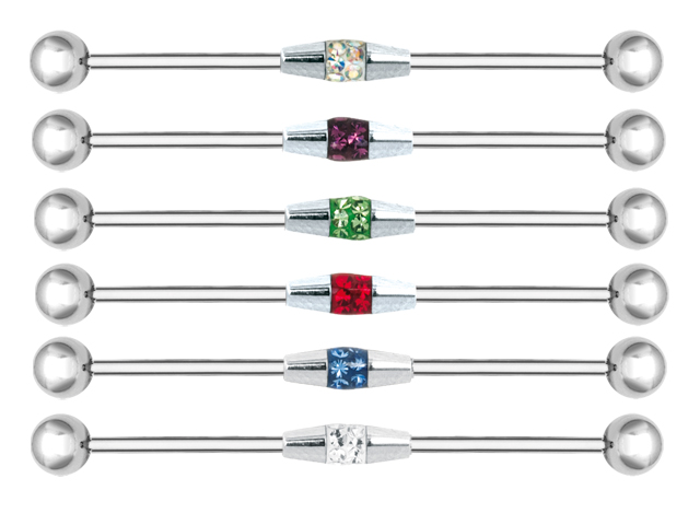 SS316L INDUSTRIAL BARBELLS W. CRYSTAL EXTENSION