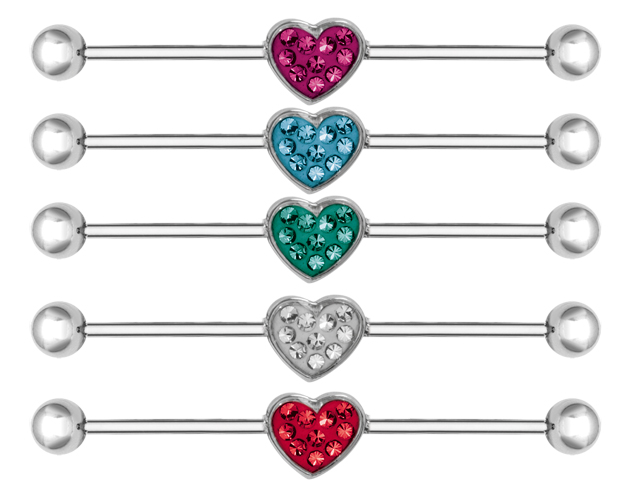 SS316L INDUSTRIAL CRYSTAL HEART BARBELLS