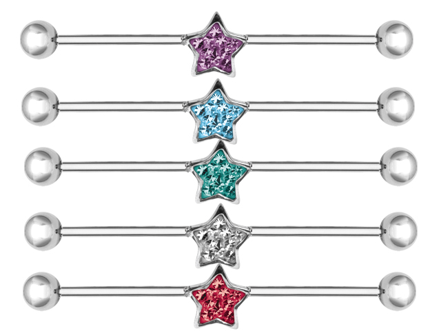 SS316L INDUSTRIAL CRYSTAL STAR BARBELLS