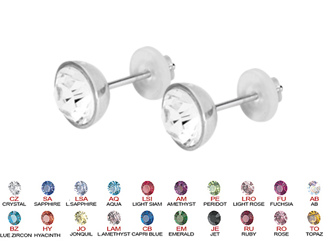 SS316L LARGE JEWELLED EARSTUDS (6MM SWAROVSKI CRYSTALS)