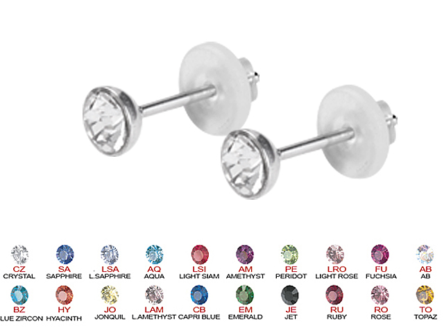 SS316L MEDIUM JEWELLED EARSTUDS (3.5MM SWAROVSKI CRYSTALS)