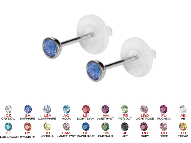 SS316L SMALL JEWELLED EARSTUDS (2.3MM SWAROVSKI CRYSTALS)